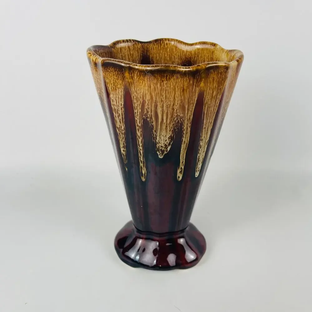 Vintage Brown and Caramel Drip Glaze Vase   7 1/4”